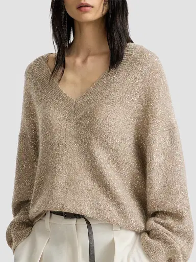 Brunello Cucinelli Women's Mohair and Wool Dazzling Texture Sweater - Light Beige | Thumbnail 5 Brunello Cucinelli Women's Mohair and Wool Dazzling Texture Sweater - Light Beige | Thumbnail 5