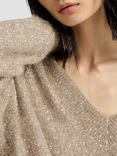 Brunello Cucinelli Women's Mohair and Wool Dazzling Texture Sweater - Light Beige | Thumbnail 6 Brunello Cucinelli Women's Mohair and Wool Dazzling Texture Sweater - Light Beige | Thumbnail 6