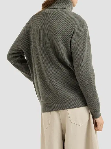 Brunello Cucinelli Women's Cashmere English Rib Turtleneck Sweater with Monili - Origano | Thumbnail 4 Brunello Cucinelli Women's Cashmere English Rib Turtleneck Sweater with Monili - Origano | Thumbnail 4
