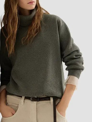 Brunello Cucinelli Women's Cashmere English Rib Turtleneck Sweater with Monili - Origano | Thumbnail 5 Brunello Cucinelli Women's Cashmere English Rib Turtleneck Sweater with Monili - Origano | Thumbnail 5