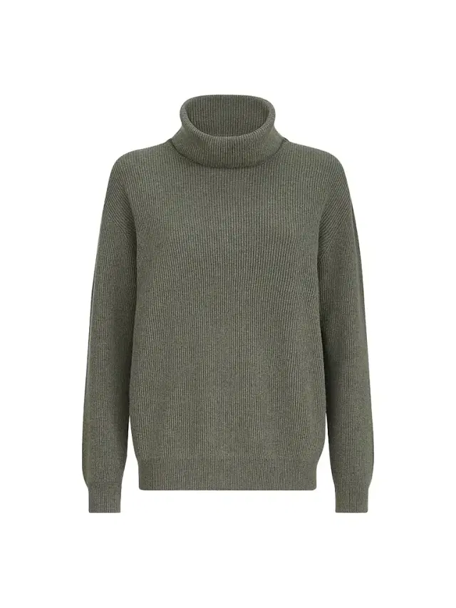 Women's Cashmere English Rib Turtleneck Sweater with Monili - Origano Women's Cashmere English Rib Turtleneck Sweater with Monili - Origano