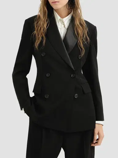Brunello Cucinelli Women's Viscose and Virgin Wool Tuxedo Jacket with Monili - Black | Thumbnail 3 Brunello Cucinelli Women's Viscose and Virgin Wool Tuxedo Jacket with Monili - Black | Thumbnail 3