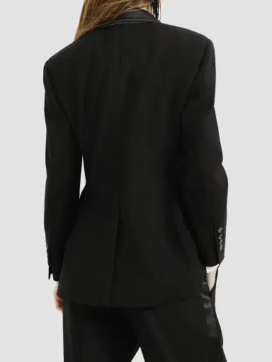 Brunello Cucinelli Women's Viscose and Virgin Wool Tuxedo Jacket with Monili - Black | Thumbnail 4 Brunello Cucinelli Women's Viscose and Virgin Wool Tuxedo Jacket with Monili - Black | Thumbnail 4