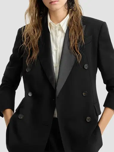 Brunello Cucinelli Women's Viscose and Virgin Wool Tuxedo Jacket with Monili - Black | Thumbnail 5 Brunello Cucinelli Women's Viscose and Virgin Wool Tuxedo Jacket with Monili - Black | Thumbnail 5