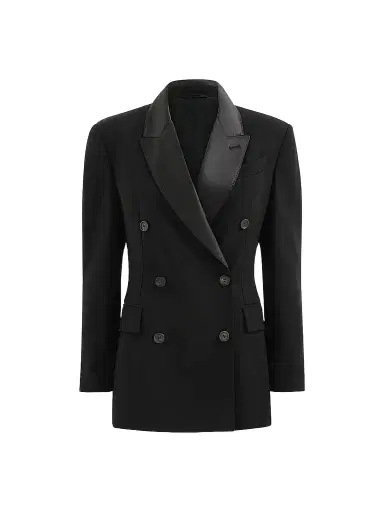 Brunello Cucinelli Women's Viscose and Virgin Wool Tuxedo Jacket with Monili - Black | Thumbnail 1 Brunello Cucinelli Women's Viscose and Virgin Wool Tuxedo Jacket with Monili - Black | Thumbnail 1