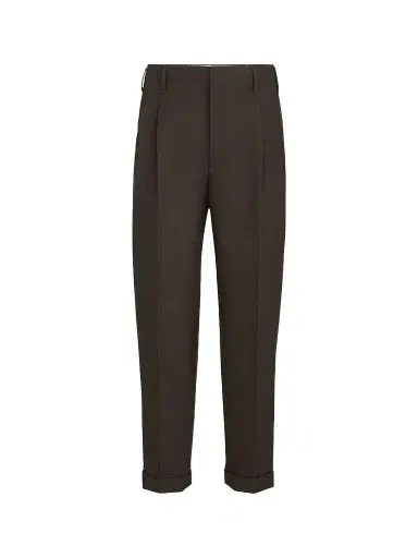 Brunello Cucinelli Men's Virgin Wool Diagonal Trousers with Double Pleats - Rust Brown | Thumbnail 1 Brunello Cucinelli Men's Virgin Wool Diagonal Trousers with Double Pleats - Rust Brown | Thumbnail 1