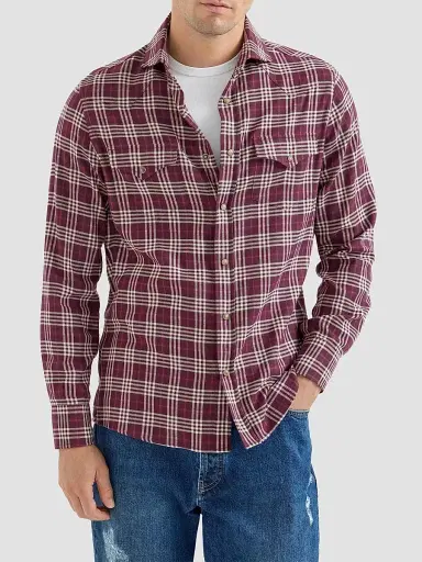 Brunello Cucinelli Men's Cotton and Lyocell Tartan Flannel Western Shirt - Red | Thumbnail 3 Brunello Cucinelli Men's Cotton and Lyocell Tartan Flannel Western Shirt - Red | Thumbnail 3