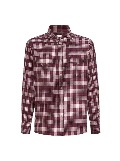 Brunello Cucinelli Men's Cotton and Lyocell Tartan Flannel Western Shirt - Red | Thumbnail 1 Brunello Cucinelli Men's Cotton and Lyocell Tartan Flannel Western Shirt - Red | Thumbnail 1