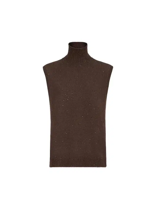 Women's Cashmere and Silk Diamond Yarn Turtleneck Sweater Vest - Brown Women's Cashmere and Silk Diamond Yarn Turtleneck Sweater Vest - Brown