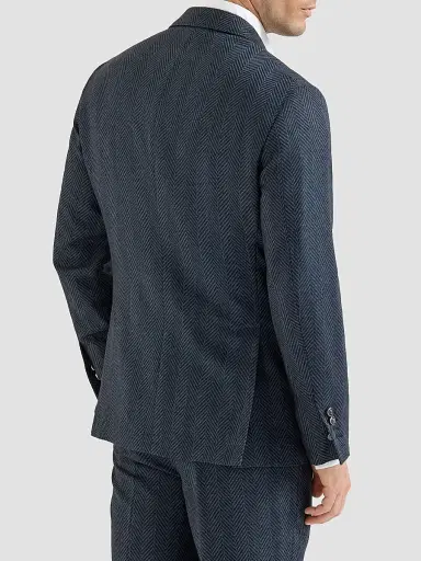 Brunello Cucinelli Men's Flannel One-and-a-Half Breasted Deconstructed Blazer - Navy Blue | Thumbnail 3 Brunello Cucinelli Men's Flannel One-and-a-Half Breasted Deconstructed Blazer - Navy Blue | Thumbnail 3