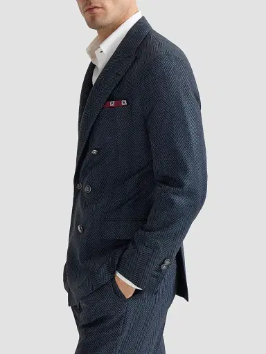 Brunello Cucinelli Men's Flannel One-and-a-Half Breasted Deconstructed Blazer - Navy Blue | Thumbnail 5 Brunello Cucinelli Men's Flannel One-and-a-Half Breasted Deconstructed Blazer - Navy Blue | Thumbnail 5
