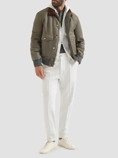 Brunello Cucinelli Men's Techno Cotton French Terry Double Cloth Trousers - Travertine | Thumbnail 2 Brunello Cucinelli Men's Techno Cotton French Terry Double Cloth Trousers - Travertine | Thumbnail 2