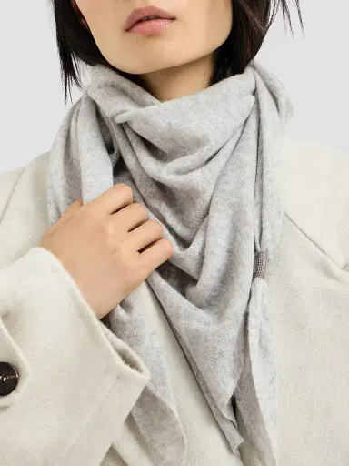 Brunello Cucinelli Women's Cashmere Scarf with Shiny Details - Light Grey | Thumbnail 2 Brunello Cucinelli Women's Cashmere Scarf with Shiny Details - Light Grey | Thumbnail 2