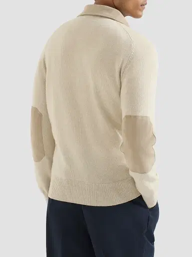 Brunello Cucinelli Men's Cashmere Knit Polo with Suede Collar - Sand | Thumbnail 3 Brunello Cucinelli Men's Cashmere Knit Polo with Suede Collar - Sand | Thumbnail 3