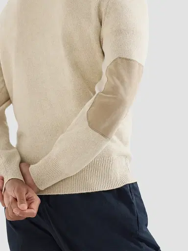 Brunello Cucinelli Men's Cashmere Knit Polo with Suede Collar - Sand | Thumbnail 4 Brunello Cucinelli Men's Cashmere Knit Polo with Suede Collar - Sand | Thumbnail 4