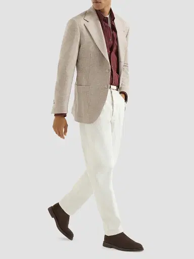 Brunello Cucinelli Men's Double Pinstripe Cotton Overshirt with Italian Collar - Burgundy | Thumbnail 2 Brunello Cucinelli Men's Double Pinstripe Cotton Overshirt with Italian Collar - Burgundy | Thumbnail 2