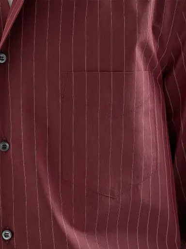 Brunello Cucinelli Men's Double Pinstripe Cotton Overshirt with Italian Collar - Burgundy | Thumbnail 6 Brunello Cucinelli Men's Double Pinstripe Cotton Overshirt with Italian Collar - Burgundy | Thumbnail 6