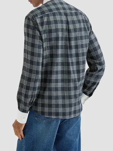 Brunello Cucinelli Men's Cotton and Lyocell Tartan Flannel Shirt with Contrast Italian Collar - Denim | Thumbnail 4 Brunello Cucinelli Men's Cotton and Lyocell Tartan Flannel Shirt with Contrast Italian Collar - Denim | Thumbnail 4