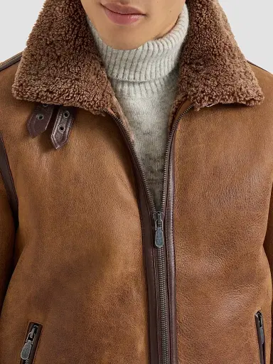 Brunello Cucinelli Men's Vintage-Effect Shearling Aviator Jacket - Light Brown | Thumbnail 4 Brunello Cucinelli Men's Vintage-Effect Shearling Aviator Jacket - Light Brown | Thumbnail 4