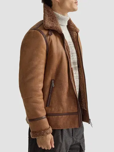 Brunello Cucinelli Men's Vintage-Effect Shearling Aviator Jacket - Light Brown | Thumbnail 5 Brunello Cucinelli Men's Vintage-Effect Shearling Aviator Jacket - Light Brown | Thumbnail 5