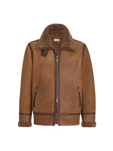 Brunello Cucinelli Men's Vintage-Effect Shearling Aviator Jacket - Light Brown | Thumbnail 1 Brunello Cucinelli Men's Vintage-Effect Shearling Aviator Jacket - Light Brown | Thumbnail 1