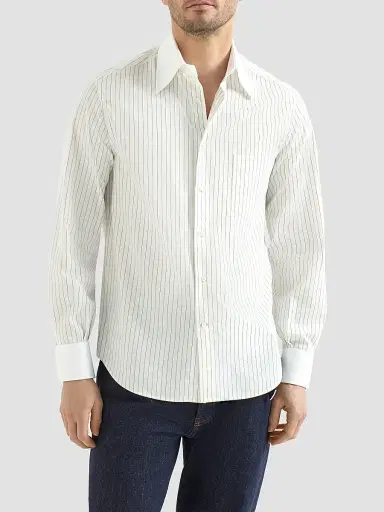 Brunello Cucinelli Men's Striped Cotton and Silk Shirt - White | Thumbnail 3 Brunello Cucinelli Men's Striped Cotton and Silk Shirt - White | Thumbnail 3