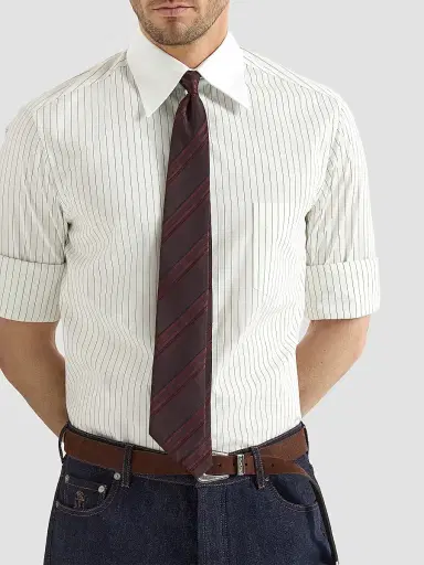 Brunello Cucinelli Men's Striped Cotton and Silk Shirt - White | Thumbnail 5 Brunello Cucinelli Men's Striped Cotton and Silk Shirt - White | Thumbnail 5