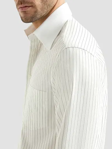 Brunello Cucinelli Men's Striped Cotton and Silk Shirt - White | Thumbnail 6 Brunello Cucinelli Men's Striped Cotton and Silk Shirt - White | Thumbnail 6