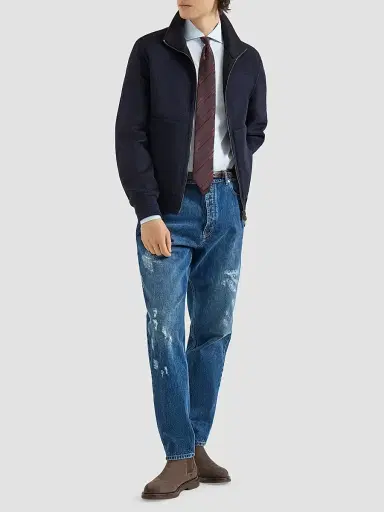 Brunello Cucinelli Men's Hand-Crafted Reversible Bomber Jacket in Cashmere Prince of Wales | Thumbnail 2 Brunello Cucinelli Men's Hand-Crafted Reversible Bomber Jacket in Cashmere Prince of Wales | Thumbnail 2