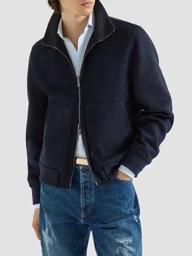 Brunello Cucinelli Men's Hand-Crafted Reversible Bomber Jacket in Cashmere Prince of Wales | Thumbnail 3 Brunello Cucinelli Men's Hand-Crafted Reversible Bomber Jacket in Cashmere Prince of Wales | Thumbnail 3
