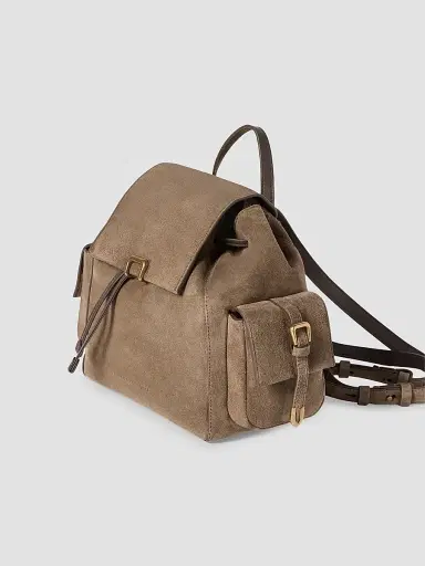 Brunello Cucinelli Women's Suede Sartorial Backpack - Bark | Thumbnail 3 Brunello Cucinelli Women's Suede Sartorial Backpack - Bark | Thumbnail 3