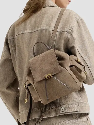Brunello Cucinelli Women's Suede Sartorial Backpack - Bark | Thumbnail 4 Brunello Cucinelli Women's Suede Sartorial Backpack - Bark | Thumbnail 4