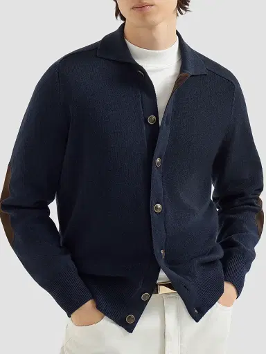 Brunello Cucinelli Men's Cashmere Cardigan with Shirt-Style Collar and Buttons - Navy Blue | Thumbnail 3 Brunello Cucinelli Men's Cashmere Cardigan with Shirt-Style Collar and Buttons - Navy Blue | Thumbnail 3