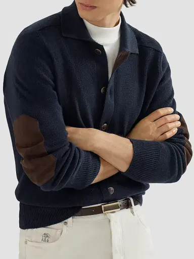 Brunello Cucinelli Men's Cashmere Cardigan with Shirt-Style Collar and Buttons - Navy Blue | Thumbnail 5 Brunello Cucinelli Men's Cashmere Cardigan with Shirt-Style Collar and Buttons - Navy Blue | Thumbnail 5