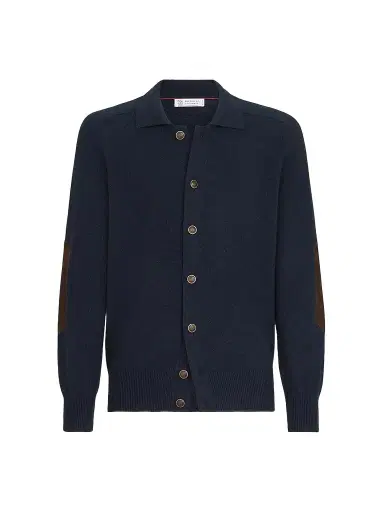 Brunello Cucinelli Men's Cashmere Cardigan with Shirt-Style Collar and Buttons - Navy Blue | Thumbnail 1 Brunello Cucinelli Men's Cashmere Cardigan with Shirt-Style Collar and Buttons - Navy Blue | Thumbnail 1