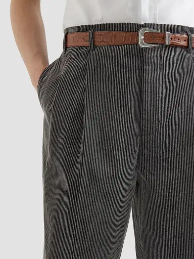 Brunello Cucinelli Men's Frosted Cotton Corduroy Trousers with Double Pleats - Grey | Thumbnail 2 Brunello Cucinelli Men's Frosted Cotton Corduroy Trousers with Double Pleats - Grey | Thumbnail 2
