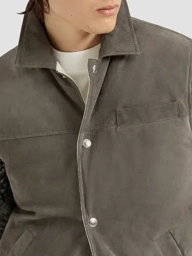 Brunello Cucinelli Men's Suede Down Vest with Shirt-Style Collar - Grey | Thumbnail 6 Brunello Cucinelli Men's Suede Down Vest with Shirt-Style Collar - Grey | Thumbnail 6