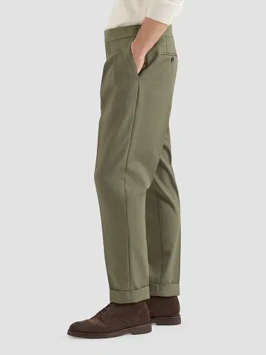 Brunello Cucinelli Men's Virgin Wool Diagonal Trousers with Reversed Double Pleats - Military - Size 46 | Thumbnail 4 Brunello Cucinelli Men's Virgin Wool Diagonal Trousers with Reversed Double Pleats - Military - Size 46 | Thumbnail 4