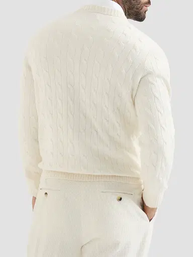 Brunello Cucinelli Men's Cashmere Cable Knit Sweater - Panama | Thumbnail 3 Brunello Cucinelli Men's Cashmere Cable Knit Sweater - Panama | Thumbnail 3