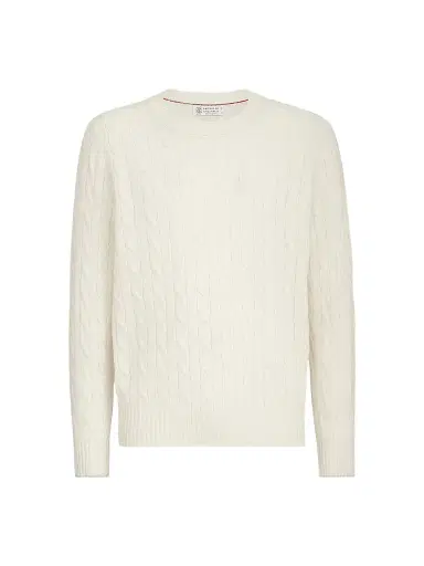 Brunello Cucinelli Men's Cashmere Cable Knit Sweater - Panama | Thumbnail 1 Brunello Cucinelli Men's Cashmere Cable Knit Sweater - Panama | Thumbnail 1