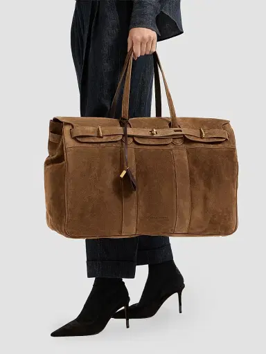 Brunello Cucinelli Women's Explorer Travel Tote Bag in Suede - Caramel | Thumbnail 2 Brunello Cucinelli Women's Explorer Travel Tote Bag in Suede - Caramel | Thumbnail 2