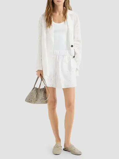 Brunello Cucinelli Women's Cotton Organza Shorts with Dazzling Broderie Anglaise - White | Thumbnail 2 Brunello Cucinelli Women's Cotton Organza Shorts with Dazzling Broderie Anglaise - White | Thumbnail 2