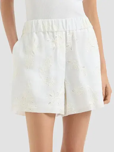 Brunello Cucinelli Women's Cotton Organza Shorts with Dazzling Broderie Anglaise - White | Thumbnail 3 Brunello Cucinelli Women's Cotton Organza Shorts with Dazzling Broderie Anglaise - White | Thumbnail 3