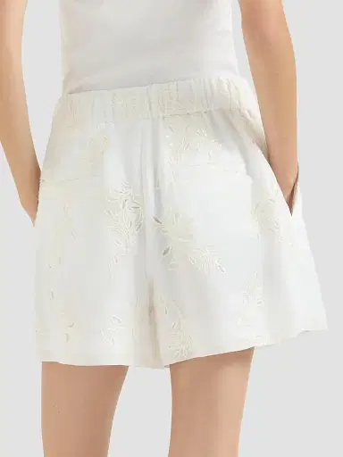 Brunello Cucinelli Women's Cotton Organza Shorts with Dazzling Broderie Anglaise - White | Thumbnail 4 Brunello Cucinelli Women's Cotton Organza Shorts with Dazzling Broderie Anglaise - White | Thumbnail 4