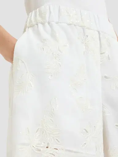 Brunello Cucinelli Women's Cotton Organza Shorts with Dazzling Broderie Anglaise - White | Thumbnail 5 Brunello Cucinelli Women's Cotton Organza Shorts with Dazzling Broderie Anglaise - White | Thumbnail 5