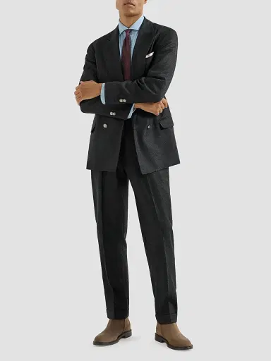 Brunello Cucinelli Men's Mouliné Virgin Wool Twill One and A Half Breasted Deconstructed Blazer - Anthracite | Thumbnail 2 Brunello Cucinelli Men's Mouliné Virgin Wool Twill One and A Half Breasted Deconstructed Blazer - Anthracite | Thumbnail 2