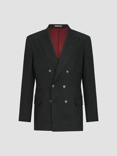 Brunello Cucinelli Men's Mouliné Virgin Wool Twill One and A Half Breasted Deconstructed Blazer - Anthracite | Thumbnail 3 Brunello Cucinelli Men's Mouliné Virgin Wool Twill One and A Half Breasted Deconstructed Blazer - Anthracite | Thumbnail 3