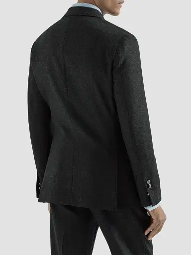 Brunello Cucinelli Men's Mouliné Virgin Wool Twill One and A Half Breasted Deconstructed Blazer - Anthracite | Thumbnail 4 Brunello Cucinelli Men's Mouliné Virgin Wool Twill One and A Half Breasted Deconstructed Blazer - Anthracite | Thumbnail 4