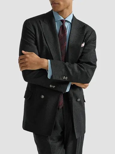 Brunello Cucinelli Men's Mouliné Virgin Wool Twill One and A Half Breasted Deconstructed Blazer - Anthracite | Thumbnail 5 Brunello Cucinelli Men's Mouliné Virgin Wool Twill One and A Half Breasted Deconstructed Blazer - Anthracite | Thumbnail 5