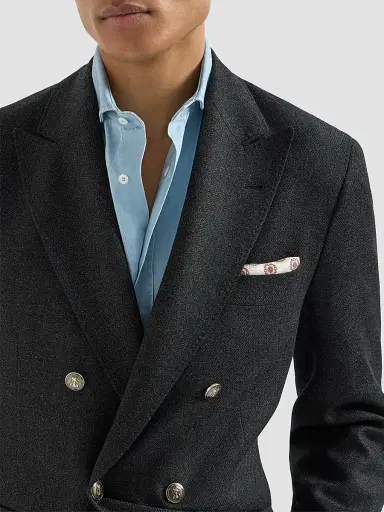 Brunello Cucinelli Men's Mouliné Virgin Wool Twill One and A Half Breasted Deconstructed Blazer - Anthracite | Thumbnail 6 Brunello Cucinelli Men's Mouliné Virgin Wool Twill One and A Half Breasted Deconstructed Blazer - Anthracite | Thumbnail 6